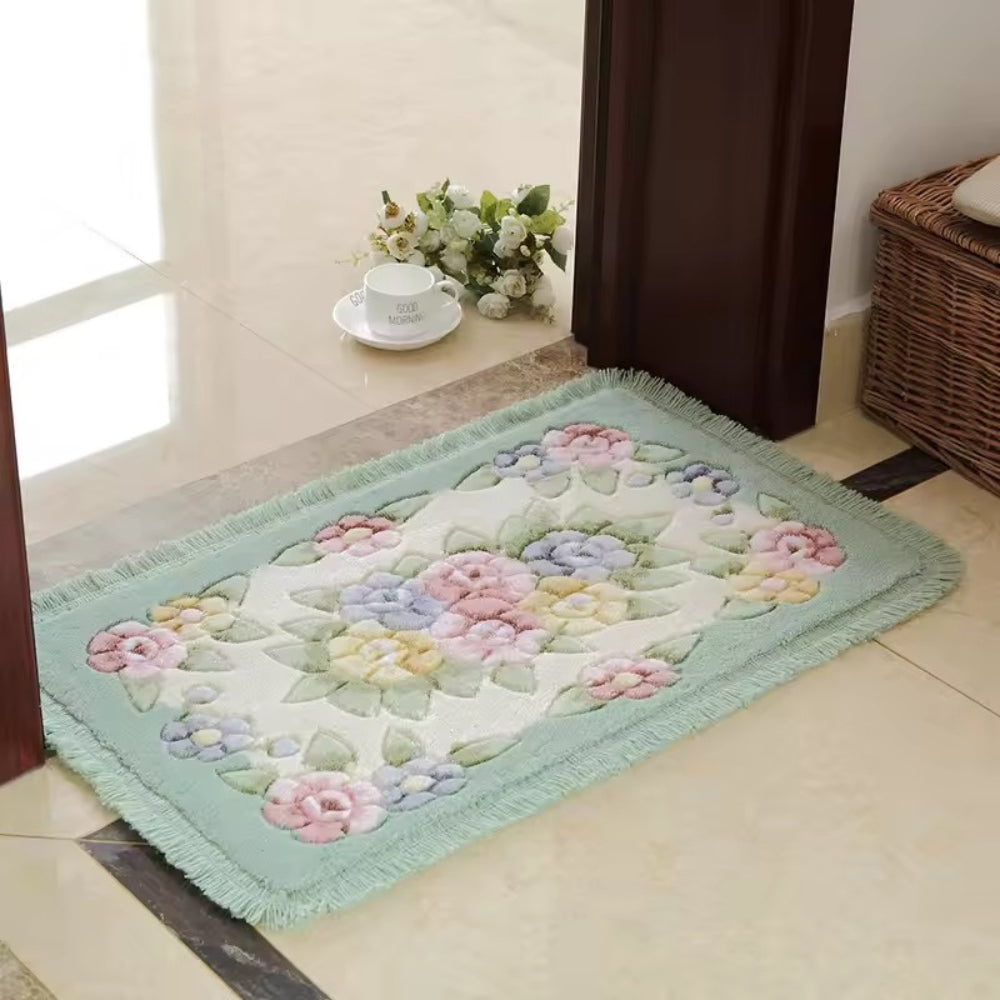 Floral Bath Mat - Soft Acrylic Fabric, Non-Slip Design