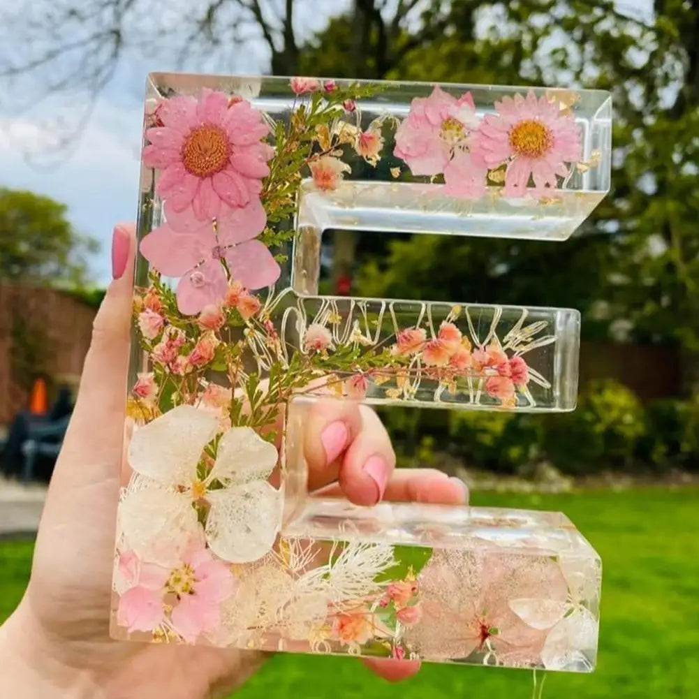 Floral Night Lamp | Resin Letter Light with Pressed Flowers and Fairy Lights