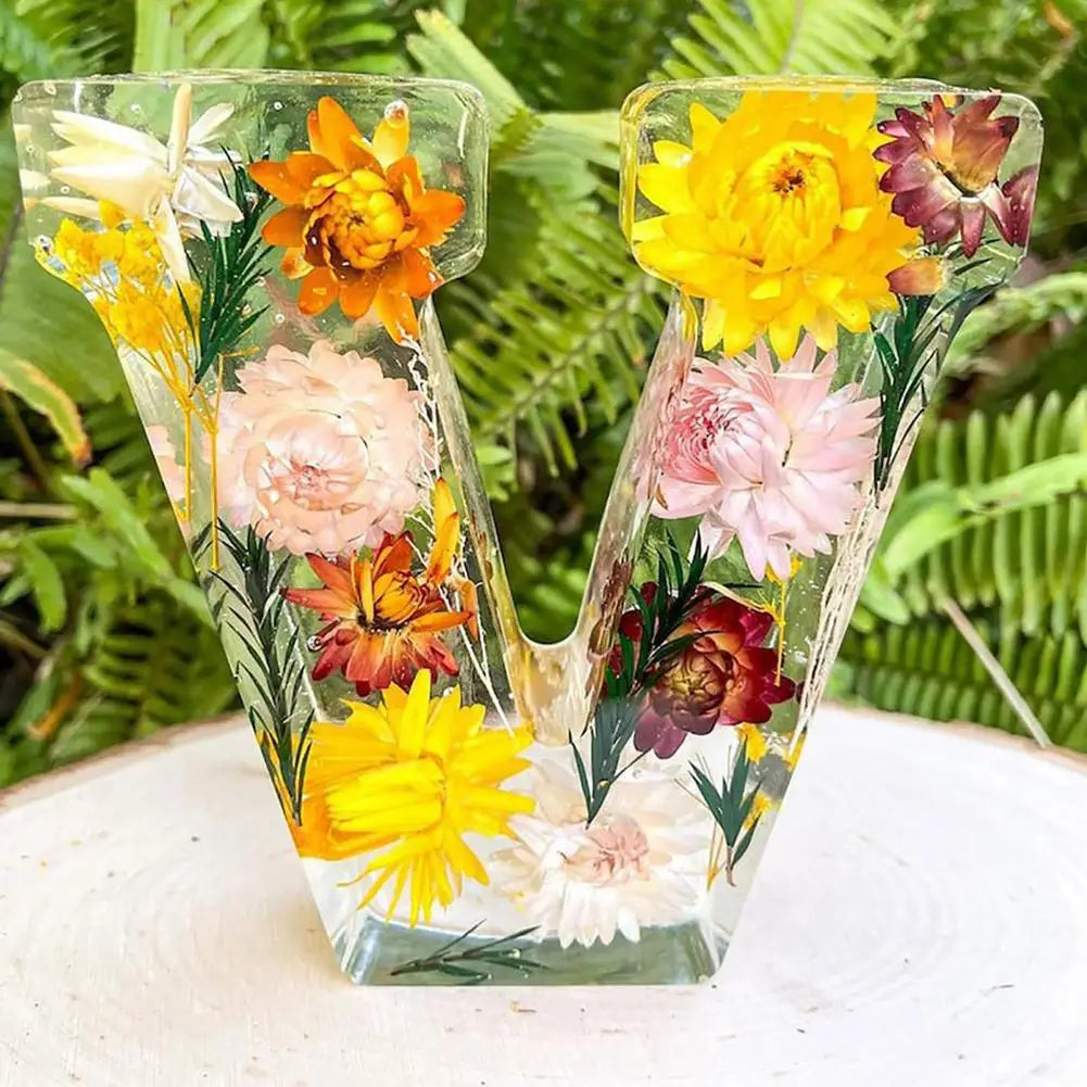 Floral Night Lamp | Resin Letter Light with Pressed Flowers and Fairy Lights