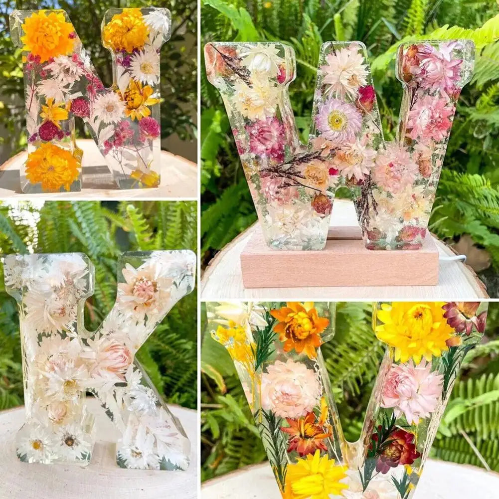 Floral Night Lamp | Resin Letter Light with Pressed Flowers and Fairy Lights