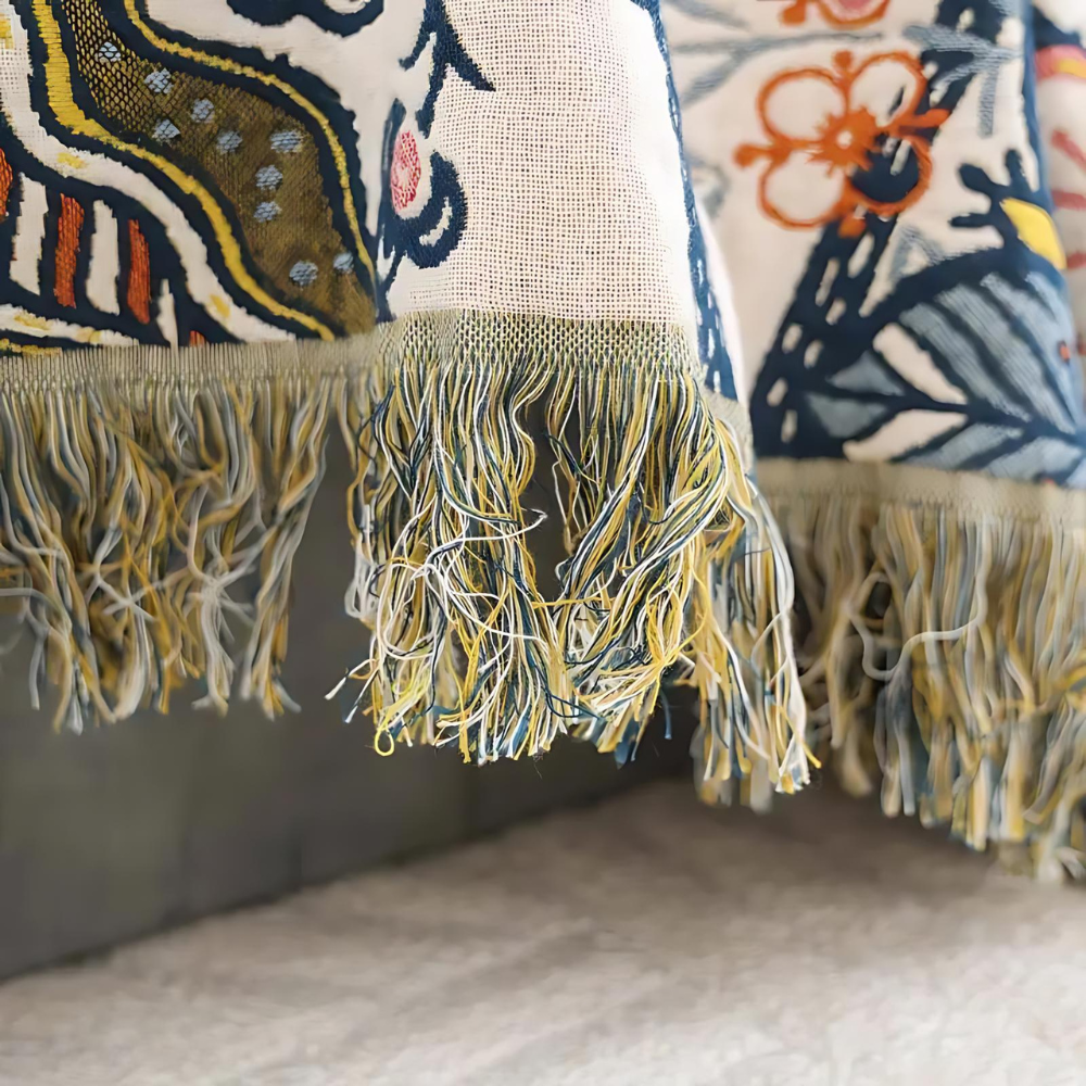 Floral Throw Blanket Cotton | Double-Sided Pattern, Decorative Tassel Trim | Adds Character to Bedroom or Sofa