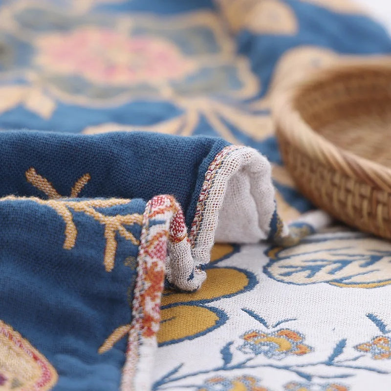 Floral Throw Blanket Cotton | Double-Sided Pattern, Decorative Tassel Trim | Adds Character to Bedroom or Sofa