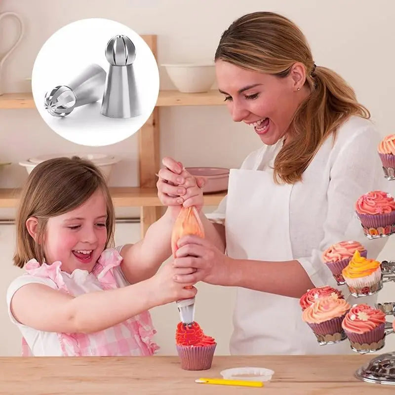 Flower Piping Nozzle Set Stainless Steel | 8 Nozzles, 2 Couplers, Reusable & Disposable Bags | Dishwasher Safe