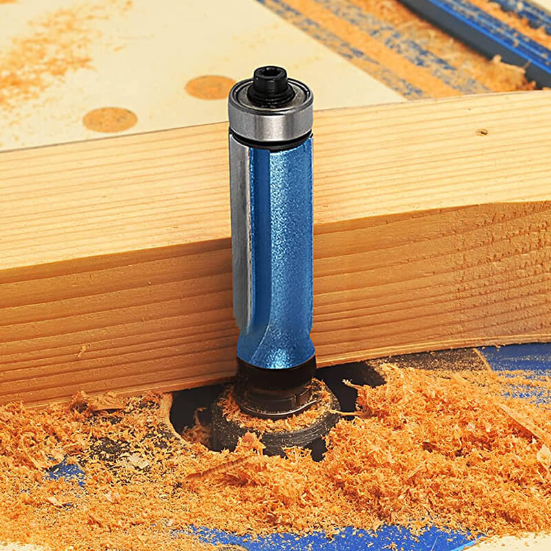 Flush Trim Router Bit Set 4 Pieces | Carbide Cutting Edge with Double Ball Bearing | Blue Nano-Coating for Longer Life