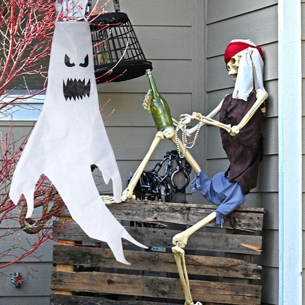 Flying Ghost Halloween Decoration | LED Light-Up Option, Hangs Anywhere | Reusable Fabric Party Prop & Photo Booth