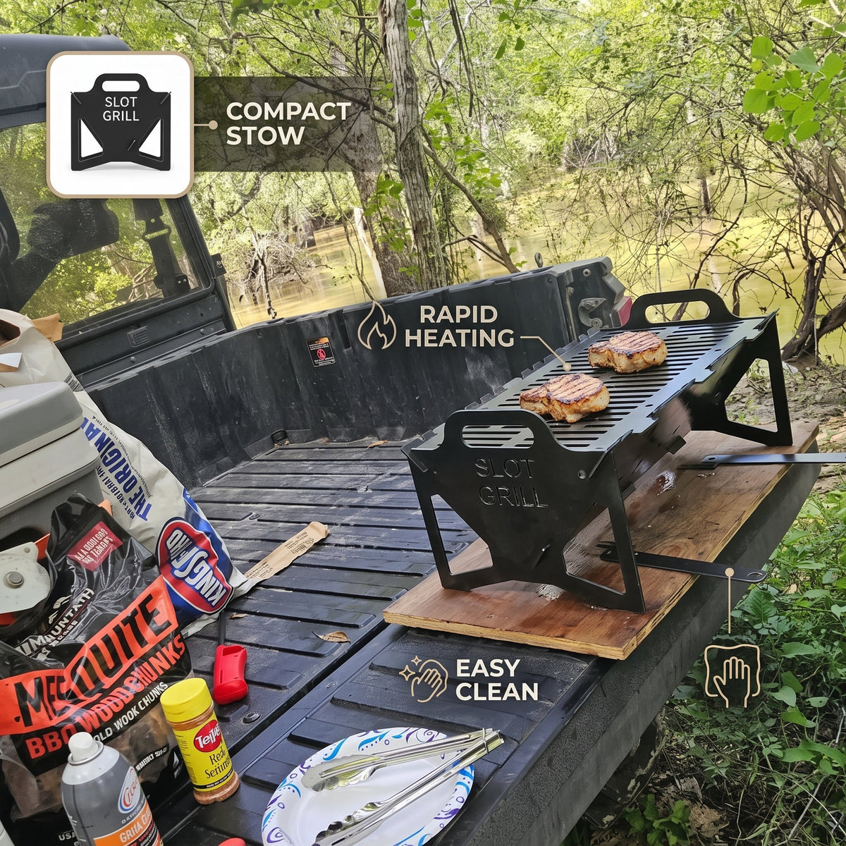 Foldable BBQ Grill Stainless Steel Grate | Portable Design for Tailgate, Camping & Apartments | Fast Preheat & Easy Cleanup