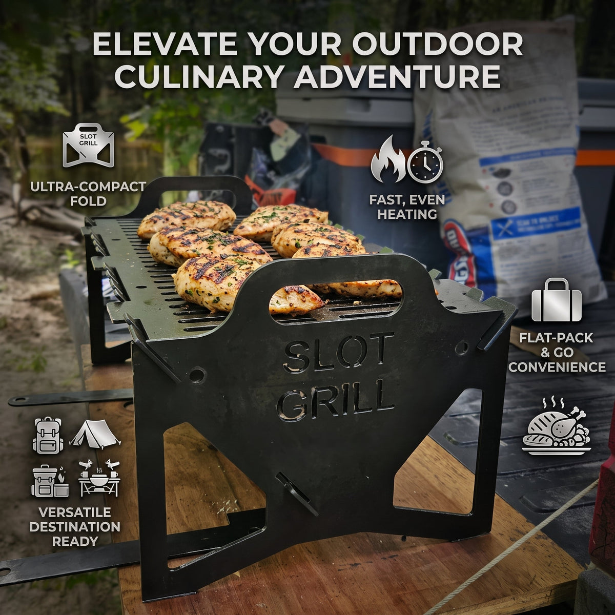 Foldable BBQ Grill Stainless Steel Grate | Portable Design for Tailgate, Camping & Apartments | Fast Preheat & Easy Cleanup