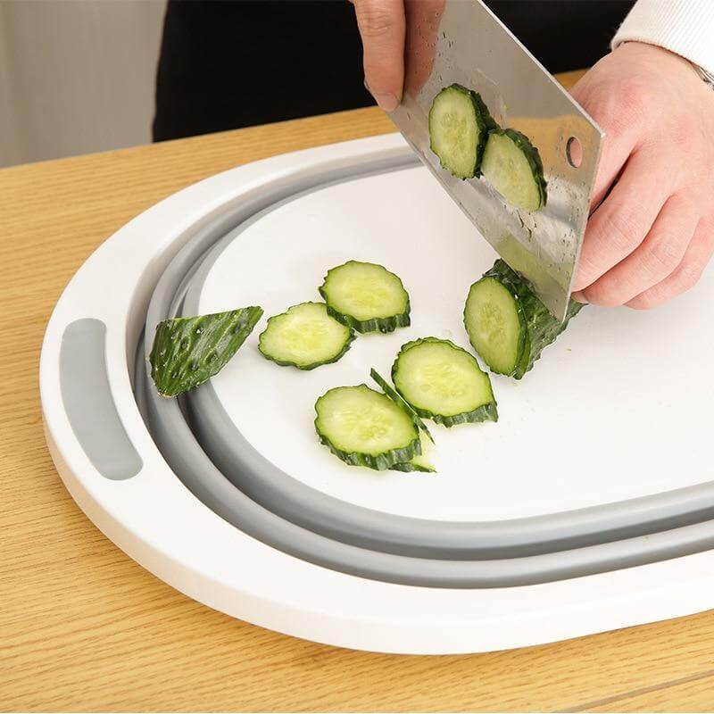 Foldable Cutting Board Silicone Non-Slip 3-in-1 with Built-In Drain Plug