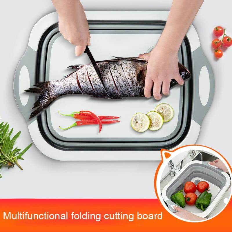 Foldable Cutting Board Silicone Non-Slip 3-in-1 with Built-In Drain Plug