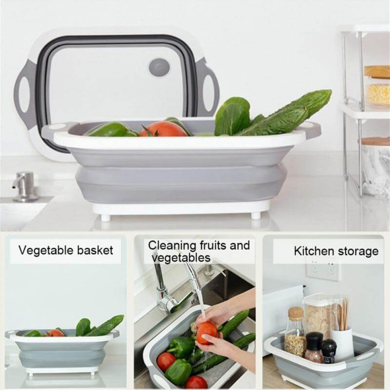 Foldable Cutting Board Silicone Non-Slip 3-in-1 with Built-In Drain Plug