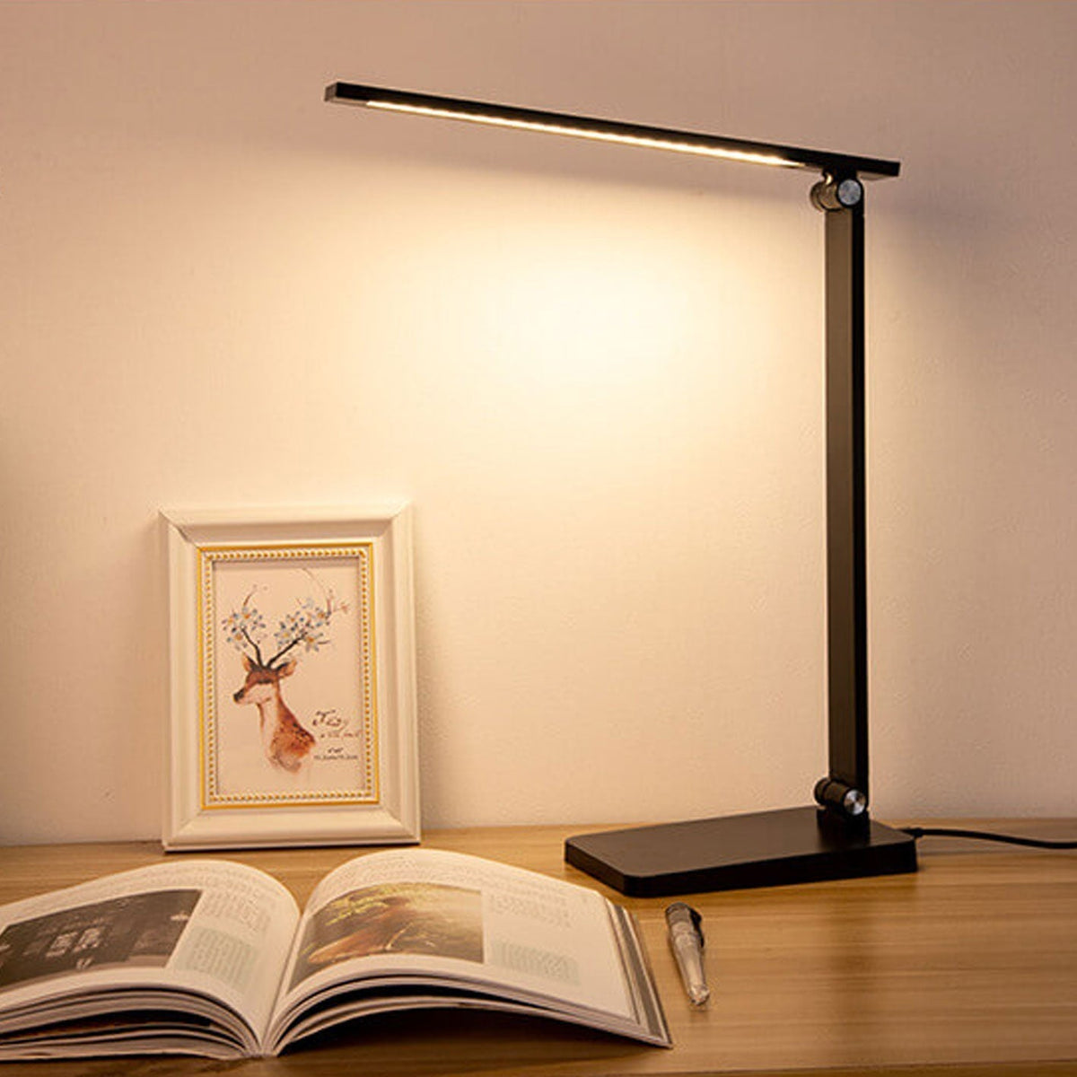 Foldable LED Desk Lamp Aluminium | Touch Dimmer, USB Powered | Adjustable Folding Arm, Available in Black or White Finish