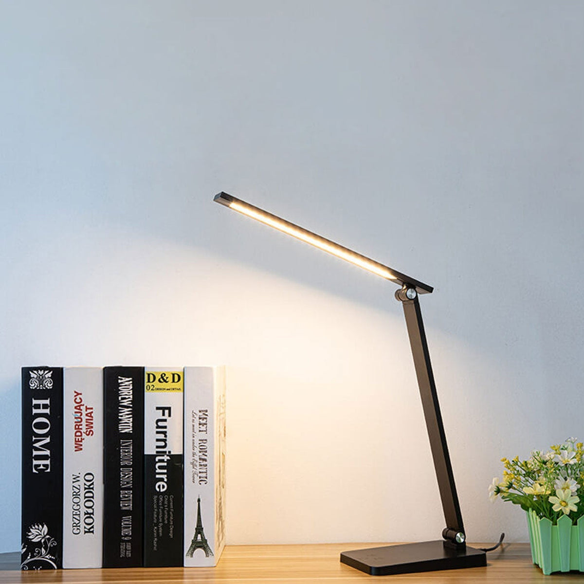 Foldable LED Desk Lamp Aluminium | Touch Dimmer, USB Powered | Adjustable Folding Arm, Available in Black or White Finish