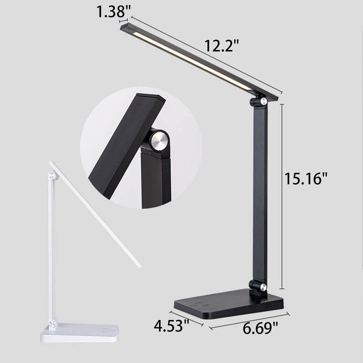 Foldable LED Desk Lamp Aluminium | Touch Dimmer, USB Powered | Adjustable Folding Arm, Available in Black or White Finish