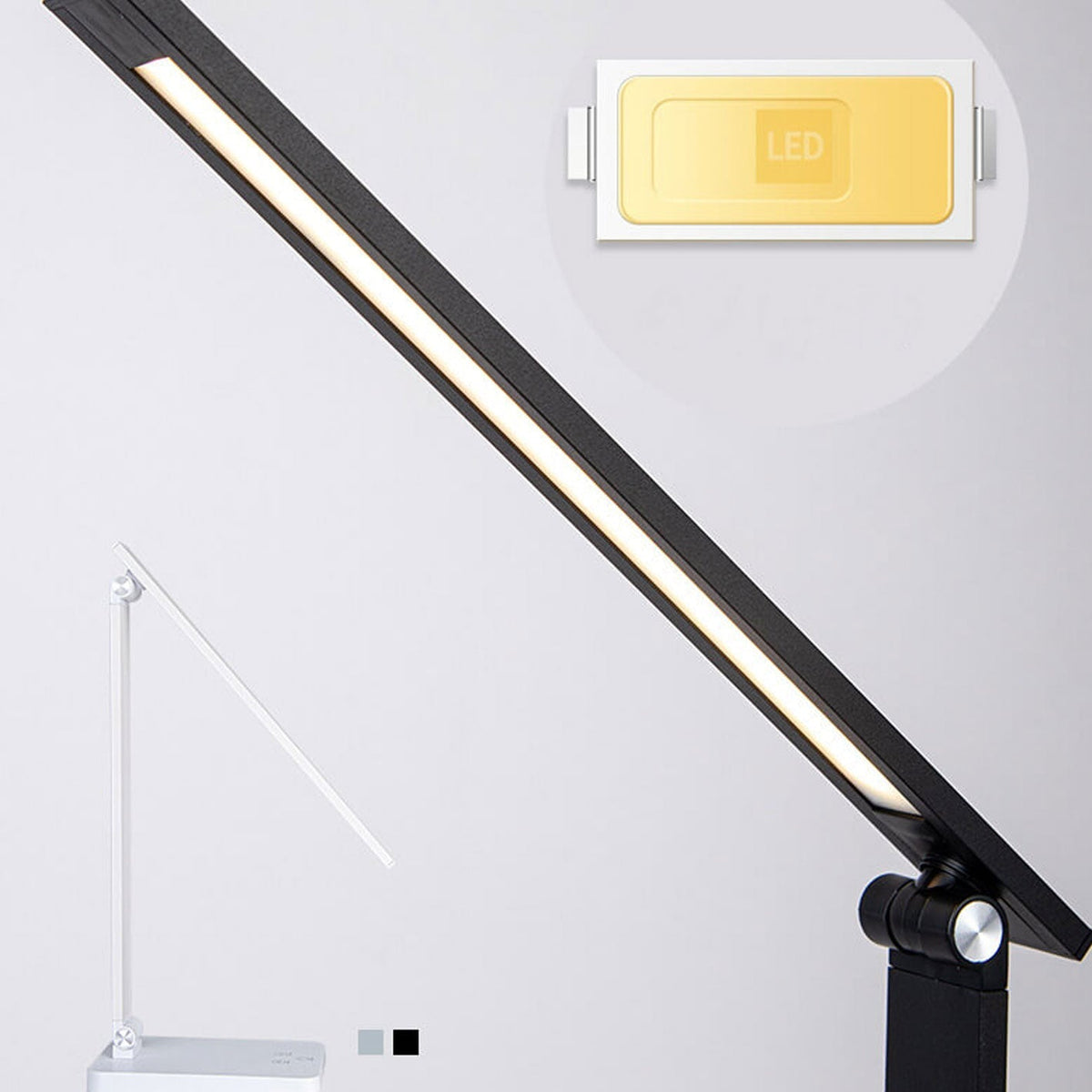 Foldable LED Desk Lamp Aluminium | Touch Dimmer, USB Powered | Adjustable Folding Arm, Available in Black or White Finish