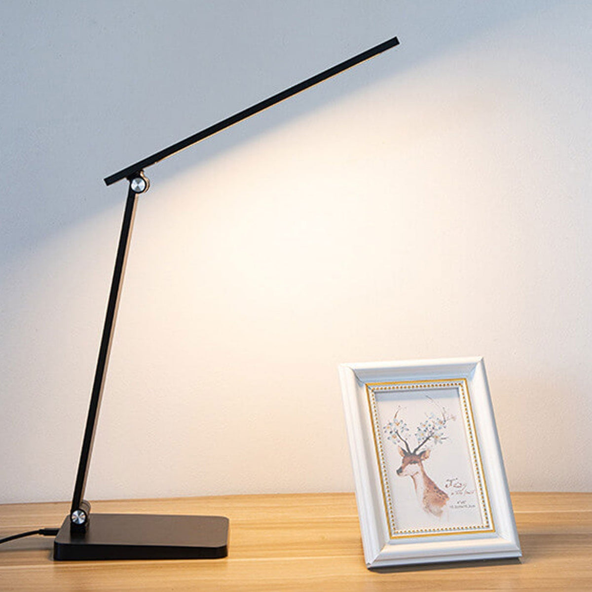 Foldable LED Desk Lamp Aluminium | Touch Dimmer, USB Powered | Adjustable Folding Arm, Available in Black or White Finish