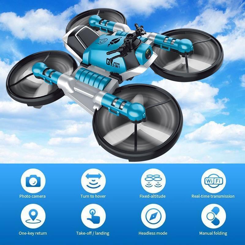 Folding RC Drone Convertible Motorcycle WiFi Camera with One-Key Takeoff