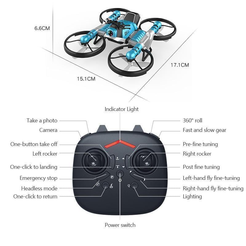 Folding RC Drone Convertible Motorcycle WiFi Camera with One-Key Takeoff