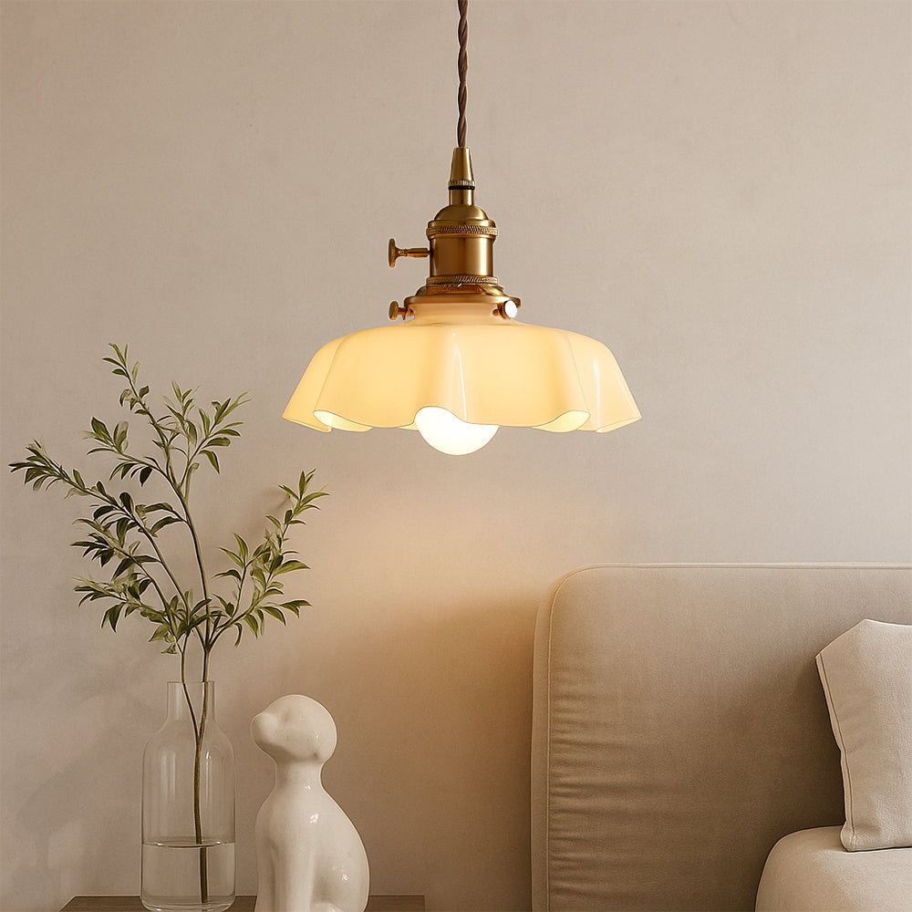 French Pendant Light | Scalloped Shade, Twisted Flex