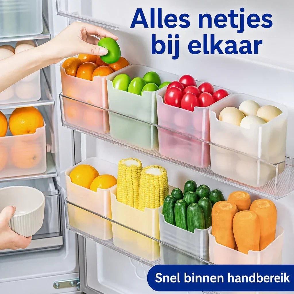 Fridge Door Storage Containers, Food-Safe Plastic | Set of 5 Stackable Bins, Open-Top Access | Organise Fridge Shelves Fast
