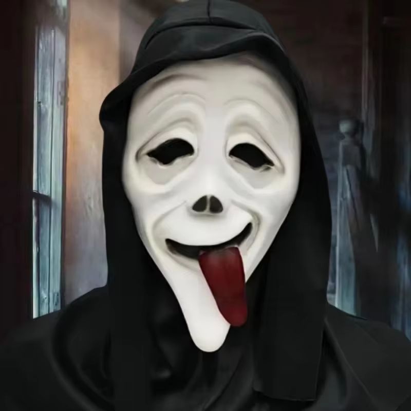 Full Head Scream Mask Halloween Costume | Creepy Red Tongue Design, Breathable Openings | Flexible Natural Latex