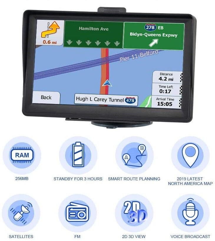 GPS Navigation System | Live Traffic Updates, Lane Guidance & Speed Camera Alerts | Pre-Loaded UK & EU Maps for Cars & Trucks