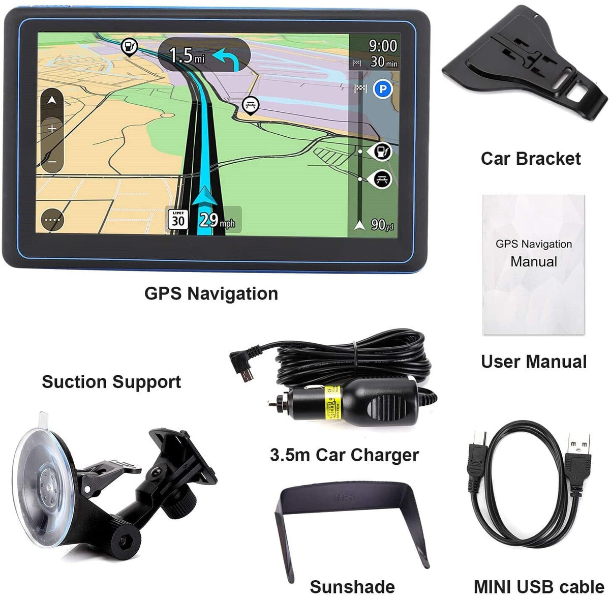 GPS Navigation System | Live Traffic Updates, Lane Guidance & Speed Camera Alerts | Pre-Loaded UK & EU Maps for Cars & Trucks