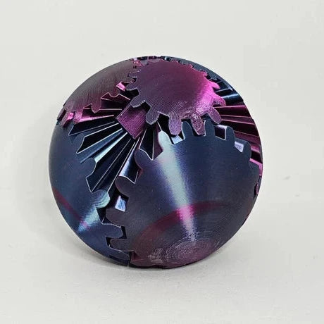 Gear Ball 3D | Printed Interlocking Gear Fidget Sphere with Colour-Shift Finish