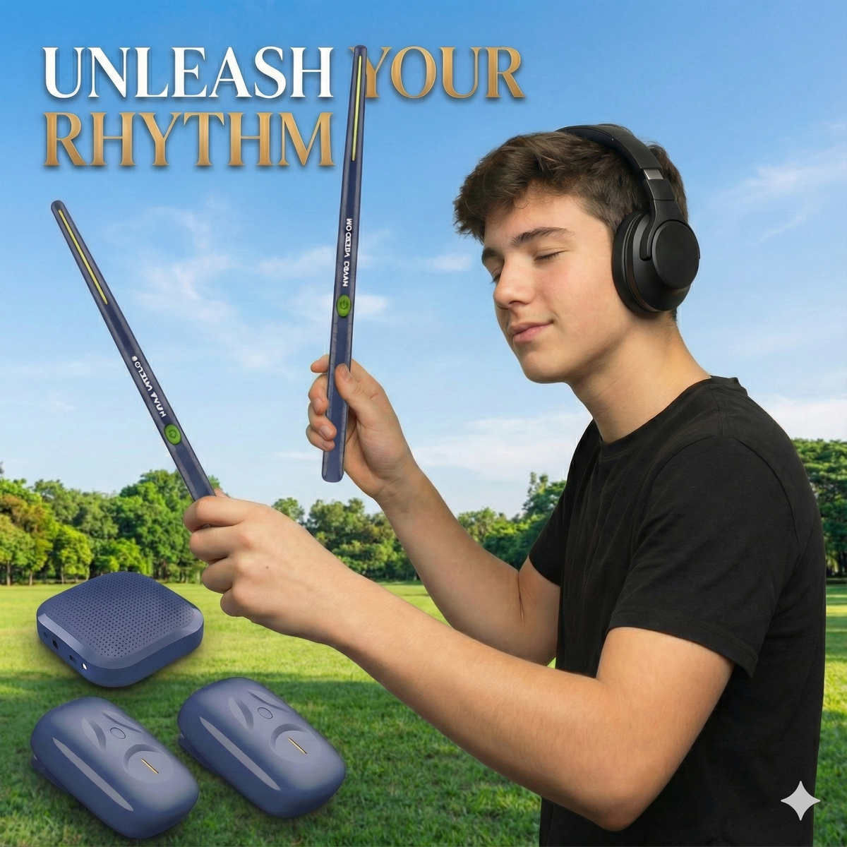 Electronic Air Drum Kit | Motion-Sensing Drumsticks & Foot Pedals | Rechargeable Battery for Silent Practice Anywhere 1