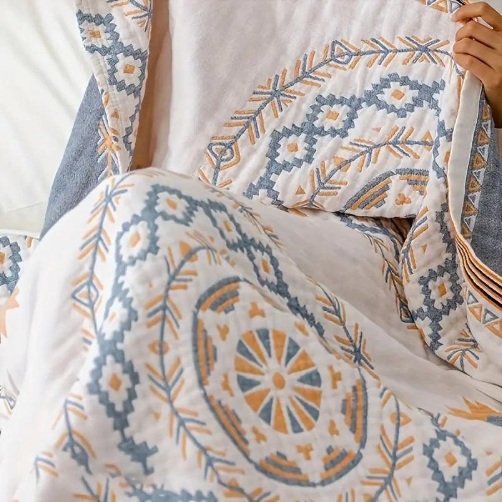 Geometric Throw Blanket Cotton | Double-Sided Reversible Pattern | Decorative Cover for Bed, Sofa, or Armchair