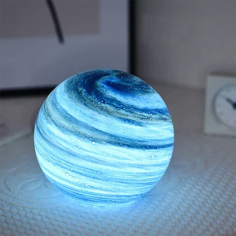Glass Moon Table Lamp | 16-Colour LED, Remote Included | Cosmic Glow for Bedroom or Living Room