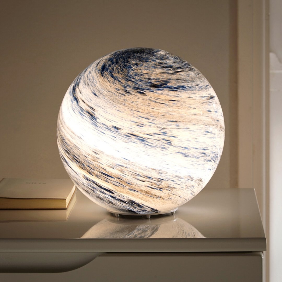 Glass Moon Table Lamp | 16-Colour LED, Remote Included | Cosmic Glow for Bedroom or Living Room