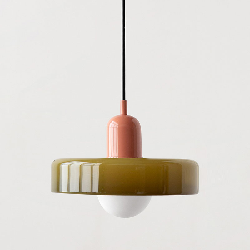 Glass Pendant Light | Flat Ring Shade, Domed Diffuser