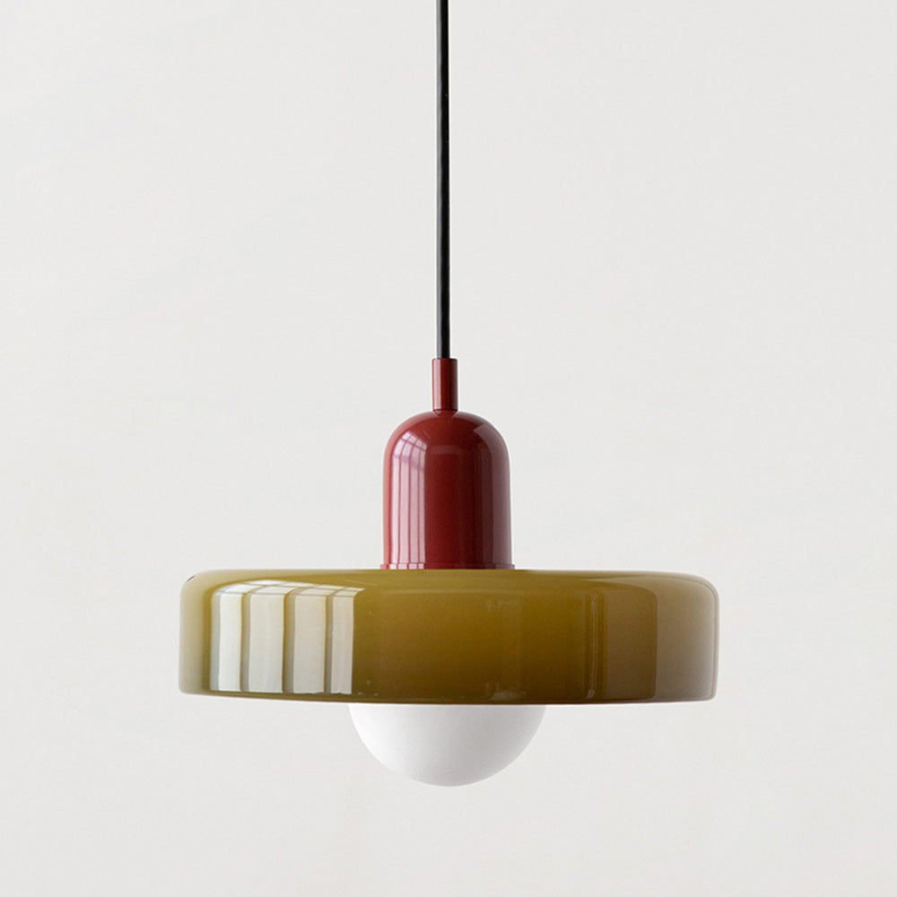 Glass Pendant Light | Flat Ring Shade, Domed Diffuser