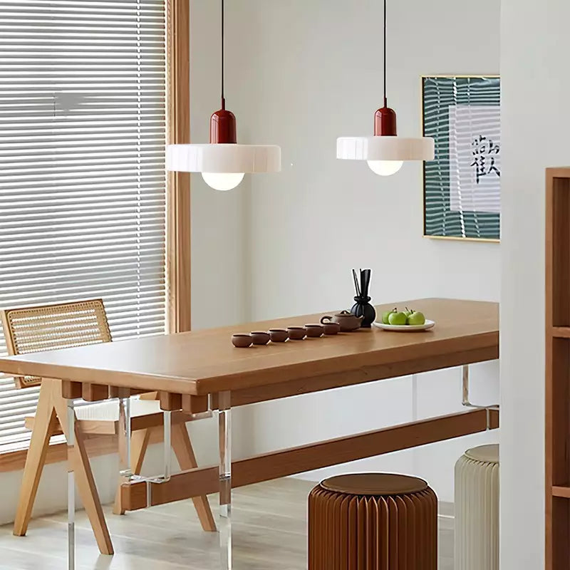 Glass Pendant Light | Flat Ring Shade, Domed Diffuser