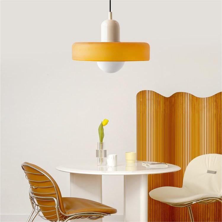 Glass Pendant Light | Flat Ring Shade, Domed Diffuser