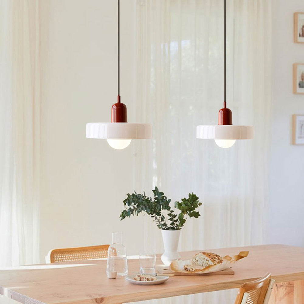 Glass Pendant Light | Flat Ring Shade, Domed Diffuser
