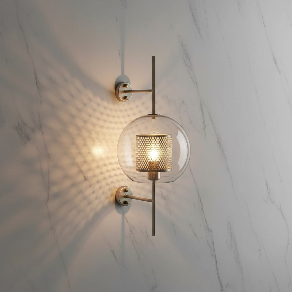 Glass Wall Lamp Metal Accent | Nordic Sculptural Design E27 | Soft Ambient Glow for Bedroom, Bathroom & Living Room