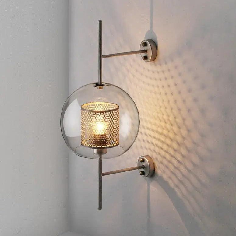 Glass Wall Lamp Metal Accent | Nordic Sculptural Design E27 | Soft Ambient Glow for Bedroom, Bathroom & Living Room