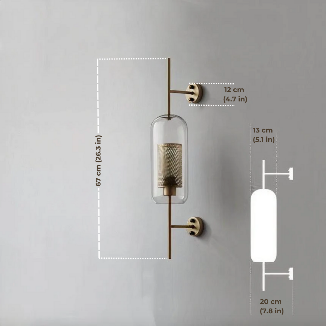 Glass Wall Lamp Metal Accent | Nordic Sculptural Design E27 | Soft Ambient Glow for Bedroom, Bathroom & Living Room