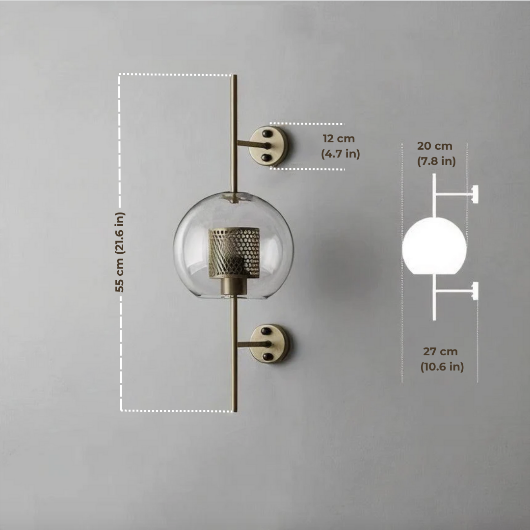 Glass Wall Lamp Metal Accent | Nordic Sculptural Design E27 | Soft Ambient Glow for Bedroom, Bathroom & Living Room