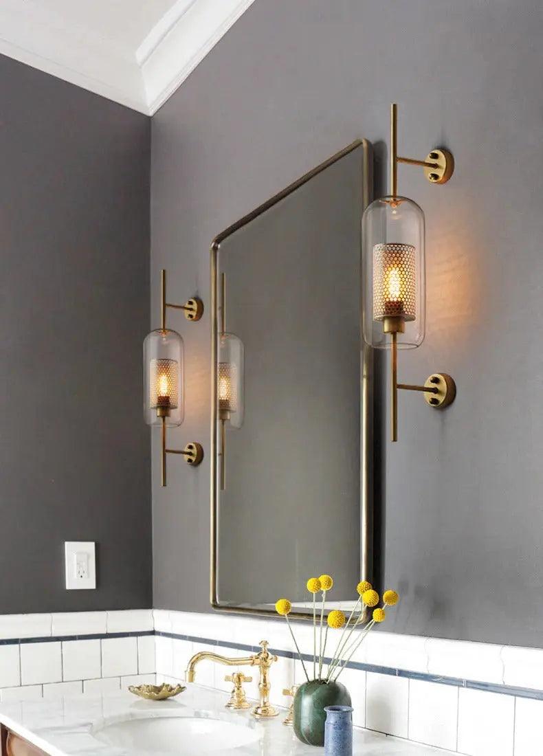 Glass Wall Lamp Metal Accent | Nordic Sculptural Design E27 | Soft Ambient Glow for Bedroom, Bathroom & Living Room