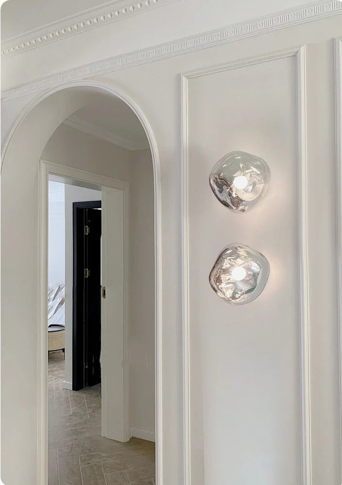 Glass Wall Lamp with Metal Frame | Two Sizes, Thin or Thick Glass | Soft Ambient Light for Bedrooms & Living Rooms