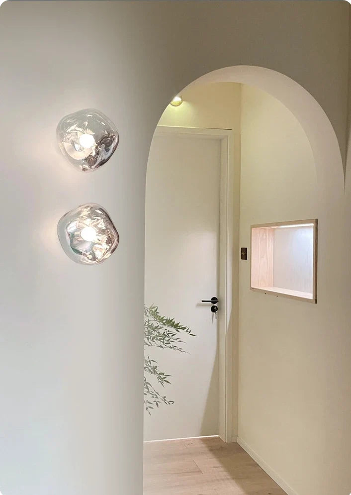 Glass Wall Lamp with Metal Frame | Two Sizes, Thin or Thick Glass | Soft Ambient Light for Bedrooms & Living Rooms