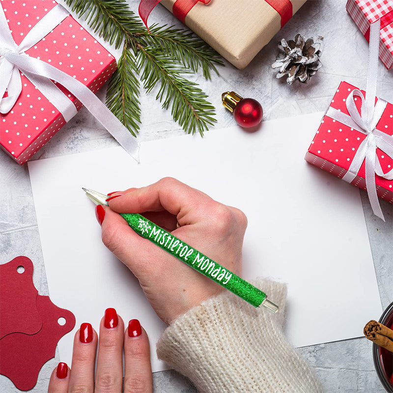 Glitter Ballpoint Pen Set for Christmas | 7-Pen Weekly Set with Daily Designs | Metal Build with Stainless Steel Tip