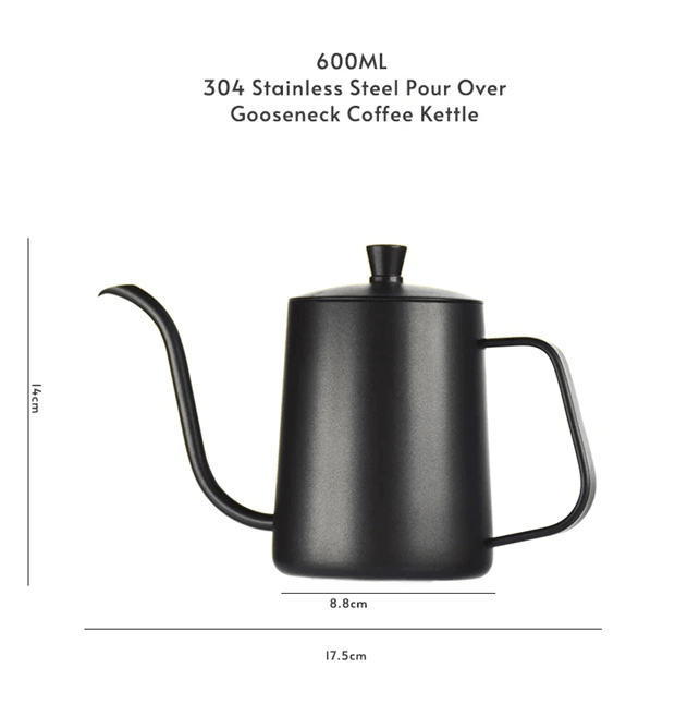 Gooseneck Coffee Kettle Stainless Steel | Precision Pour Spout, 600ml Capacity | Consistent Pour-Over Extraction