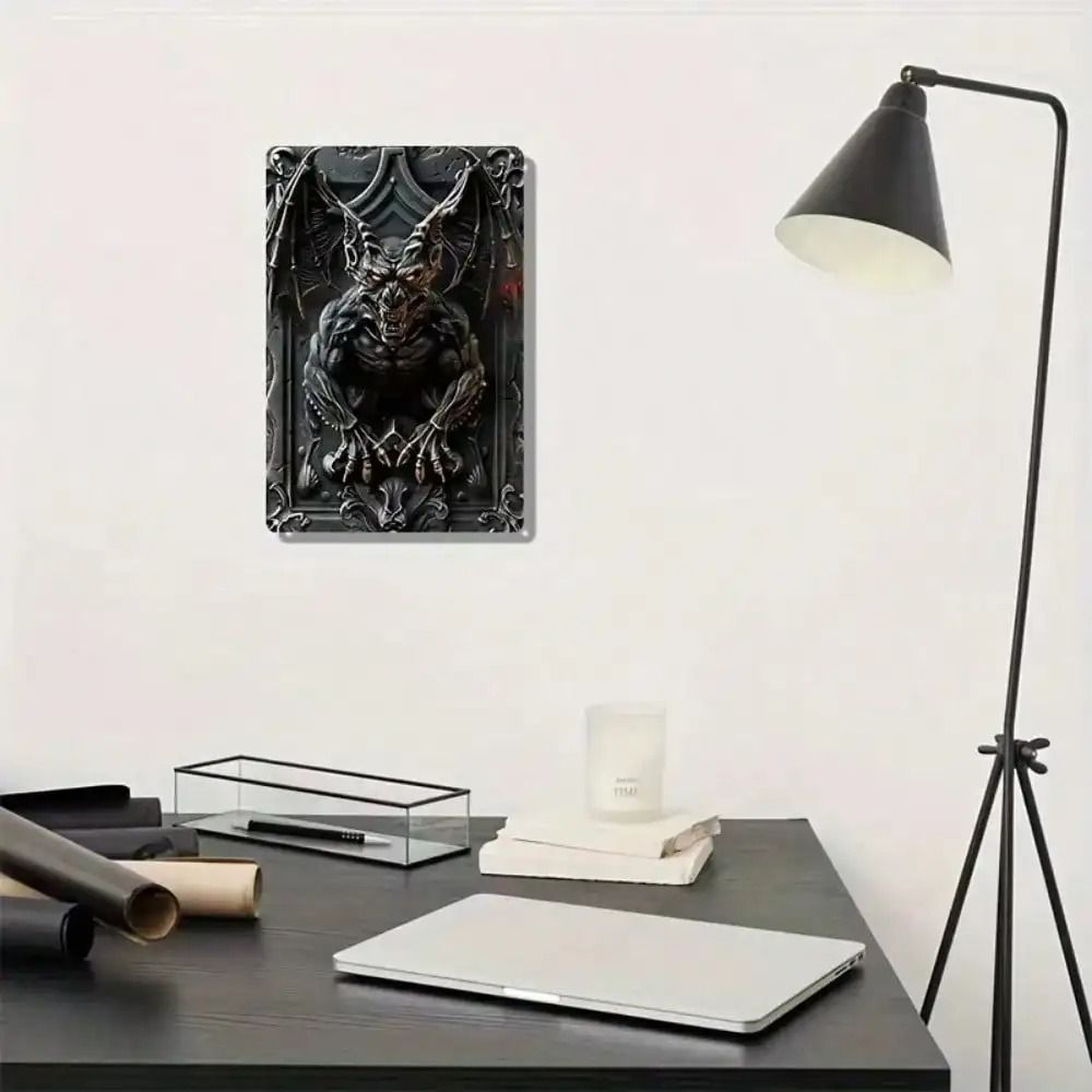 Gothic Wall Sign Aluminum | Weatherproof Mythical Creature Artwork with Pre-Drilled Mounting Holes | Bold Statement Décor Piece