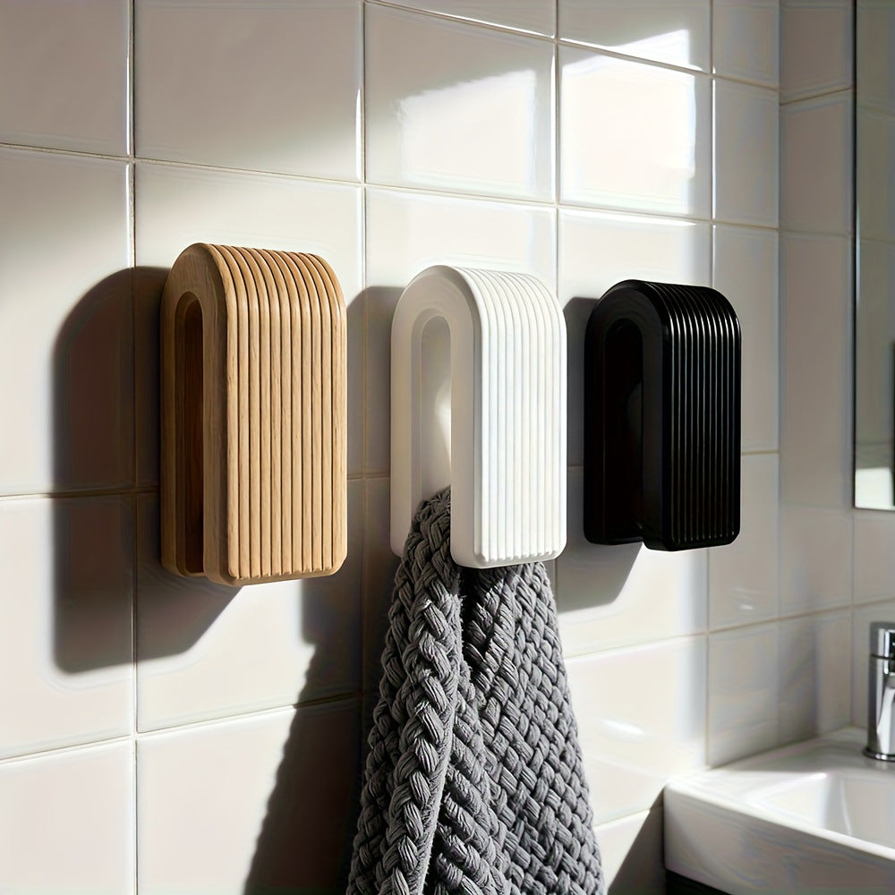 Gravity Towel Holder Hook PLA Plastic 6.5 x 2.8 cm Self-Adhesive | Wood, White, Black | No-Drill Modern Wall Mount