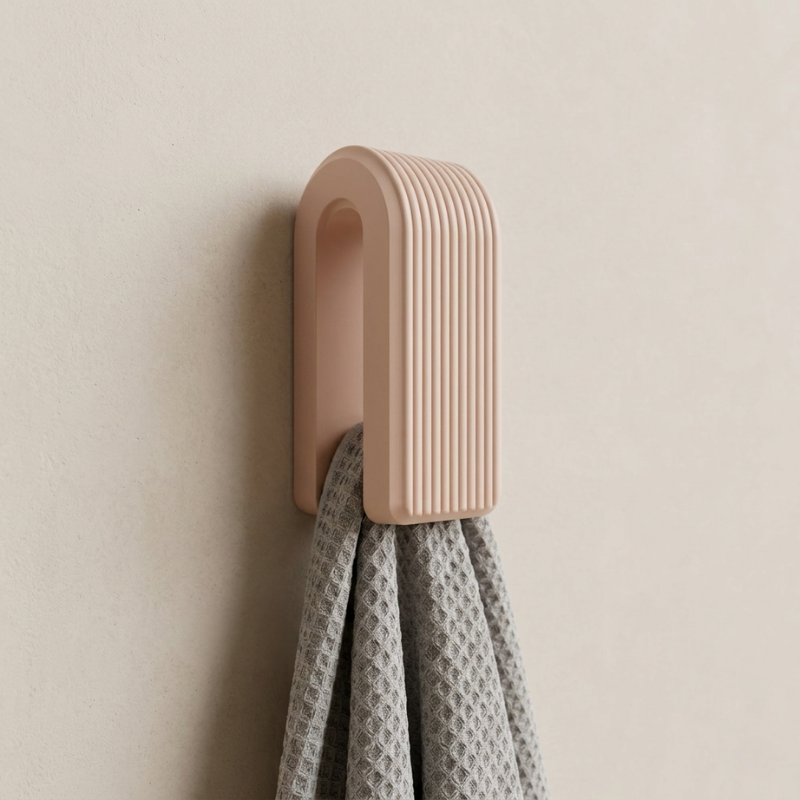 Gravity Towel Holder Hook PLA Plastic 6.5 x 2.8 cm Self-Adhesive | Wood, White, Black | No-Drill Modern Wall Mount