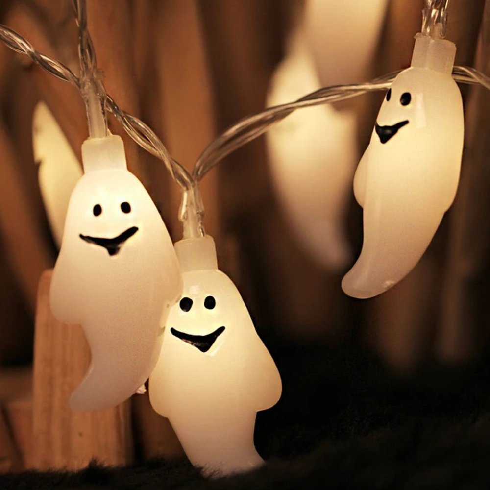Halloween Ghost String Lights LED | Mini Ghost Shaped Bulbs for Spooky Décor | Weather Resistant Indoor Outdoor Use