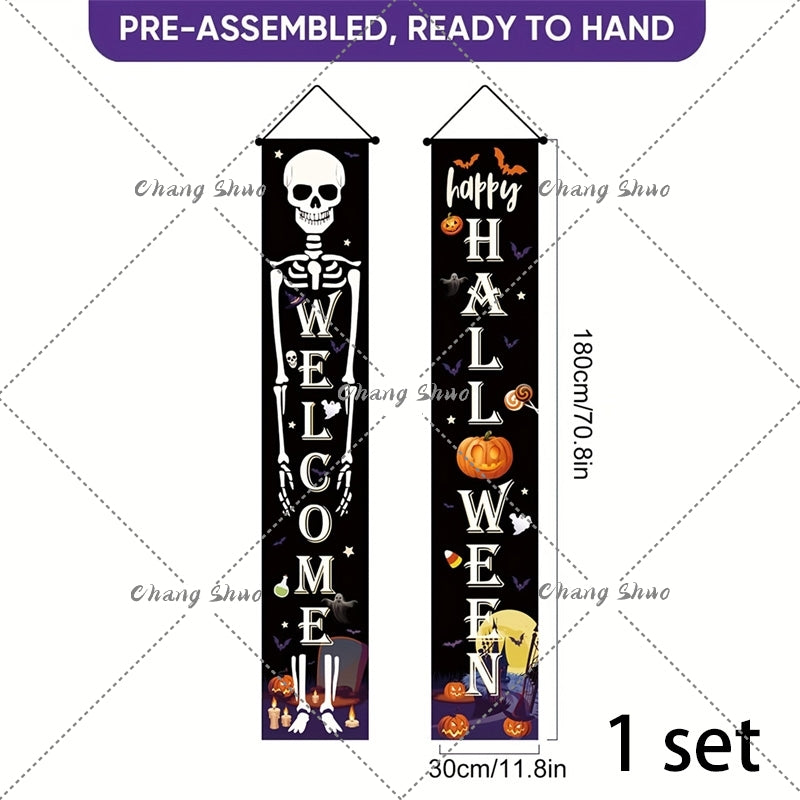 Halloween Hanging Door Curtain Banner | Pumpkin and Ghost Design, Pre-Assembled and Reusable | Trick or Treat Party Décor
